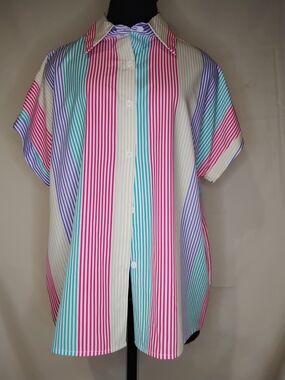 Women's Multicolor Striped Button-Down Shirt - Cream, Pink & Blue
